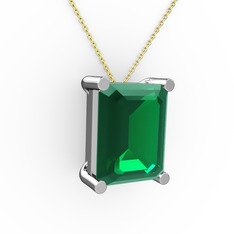 Meira Tektaş Dikdörtgen Kolye - Yeşil kuvars 8 ayar beyaz altın kolye (40 cm altın rolo zincir) #1jpbg93