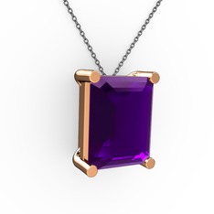 Meira Tektaş Dikdörtgen Kolye - Ametist 8 ayar rose altın kolye (40 cm gümüş rolo zincir) #1kos1a4