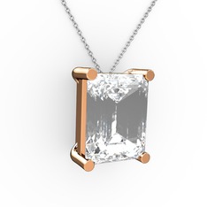 Meira Tektaş Dikdörtgen Kolye - Swarovski 18 ayar rose altın kolye (40 cm beyaz altın rolo zincir) #1kpa4ro