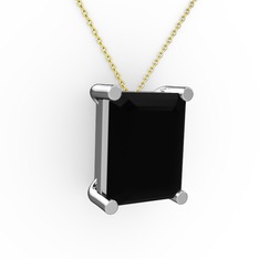 Meira Tektaş Dikdörtgen Kolye - Siyah zirkon 18 ayar beyaz altın kolye (40 cm altın rolo zincir) #1lllsrn