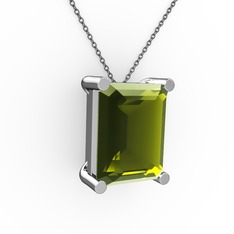 Peridot 14 ayar beyaz altın kolye (40 cm gümüş rolo zincir)