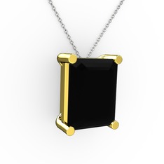 Meira Tektaş Dikdörtgen Kolye - Siyah zirkon 8 ayar altın kolye (40 cm gümüş rolo zincir) #1oerp4c