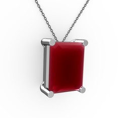 Meira Tektaş Dikdörtgen Kolye - Kök yakut 18 ayar beyaz altın kolye (40 cm gümüş rolo zincir) #1oxet6f