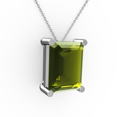 Meira Tektaş Dikdörtgen Kolye - Peridot 18 ayar beyaz altın kolye (40 cm gümüş rolo zincir) #1p4m1bp