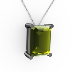 Peridot 925 ayar siyah rodyum kaplama gümüş kolye (40 cm beyaz altın rolo zincir)