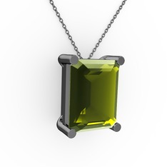 Meira Tektaş Dikdörtgen Kolye - Peridot 925 ayar siyah rodyum kaplama gümüş kolye (40 cm gümüş rolo zincir) #1s8q9kt