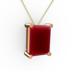 Meira Tektaş Dikdörtgen Kolye - Kök yakut 14 ayar rose altın kolye (40 cm altın rolo zincir) #1t3ivq7