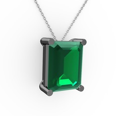Meira Tektaş Dikdörtgen Kolye - Yeşil kuvars 925 ayar siyah rodyum kaplama gümüş kolye (40 cm beyaz altın rolo zincir) #1tcuxns