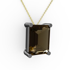 Meira Tektaş Dikdörtgen Kolye - Dumanlı kuvars 925 ayar siyah rodyum kaplama gümüş kolye (40 cm gümüş rolo zincir) #1uy5thk