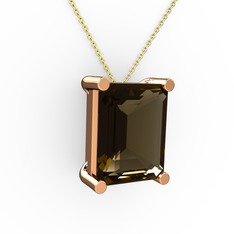 Meira Tektaş Dikdörtgen Kolye - Dumanlı kuvars 14 ayar rose altın kolye (40 cm altın rolo zincir) #1xf2nat