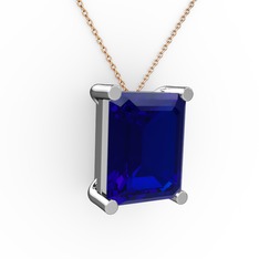Meira Tektaş Dikdörtgen Kolye - Lab safir 925 ayar gümüş kolye (40 cm rose altın rolo zincir) #1ye7eaj