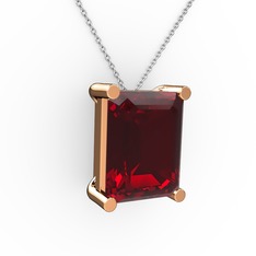 Meira Tektaş Dikdörtgen Kolye - Garnet 8 ayar rose altın kolye (40 cm beyaz altın rolo zincir) #1yjuxx7