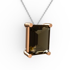 Meira Tektaş Dikdörtgen Kolye - Dumanlı kuvars 8 ayar rose altın kolye (40 cm beyaz altın rolo zincir) #23cgo4