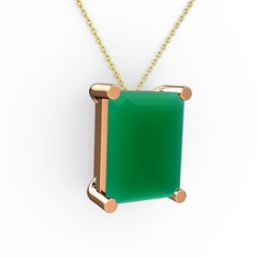 Meira Tektaş Dikdörtgen Kolye - Kök zümrüt 14 ayar rose altın kolye (40 cm altın rolo zincir) #31607w