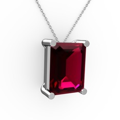 Meira Tektaş Dikdörtgen Kolye - Rodolit garnet 925 ayar gümüş kolye (40 cm beyaz altın rolo zincir) #32o0ob