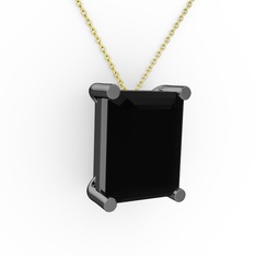 Meira Tektaş Dikdörtgen Kolye - Siyah zirkon 925 ayar siyah rodyum kaplama gümüş kolye (40 cm altın rolo zincir) #3qvs36