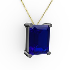 Meira Tektaş Dikdörtgen Kolye - Lab safir 925 ayar siyah rodyum kaplama gümüş kolye (40 cm altın rolo zincir) #5puroz