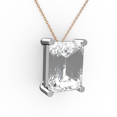 Meira Tektaş Dikdörtgen Kolye - Swarovski 14 ayar beyaz altın kolye (40 cm rose altın rolo zincir) #72xf0i