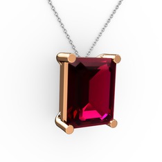 Meira Tektaş Dikdörtgen Kolye - Rodolit garnet 14 ayar rose altın kolye (40 cm beyaz altın rolo zincir) #7wybyq