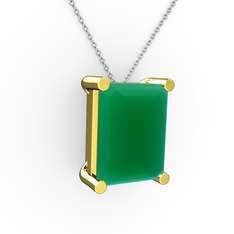 Kök zümrüt 14 ayar altın kolye (40 cm gümüş rolo zincir)