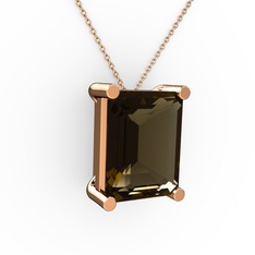 Dumanlı kuvars 925 ayar rose altın kaplama gümüş kolye (40 cm rose altın rolo zincir)