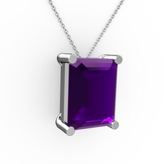 Meira Tektaş Dikdörtgen Kolye - Ametist 18 ayar beyaz altın kolye (40 cm beyaz altın rolo zincir) #9wzt1