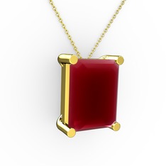 Meira Tektaş Dikdörtgen Kolye - Kök yakut 925 ayar altın kaplama gümüş kolye (40 cm altın rolo zincir) #aadcwo