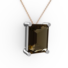 Meira Tektaş Dikdörtgen Kolye - Dumanlı kuvars 8 ayar beyaz altın kolye (40 cm rose altın rolo zincir) #ao6ixi