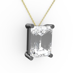 Meira Tektaş Dikdörtgen Kolye - Swarovski 925 ayar siyah rodyum kaplama gümüş kolye (40 cm altın rolo zincir) #bhnysz