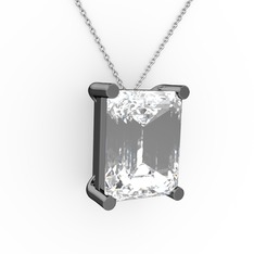 Meira Tektaş Dikdörtgen Kolye - Swarovski 925 ayar siyah rodyum kaplama gümüş kolye (40 cm beyaz altın rolo zincir) #c4opn8