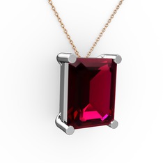 Meira Tektaş Dikdörtgen Kolye - Rodolit garnet 18 ayar beyaz altın kolye (40 cm rose altın rolo zincir) #d4oizh