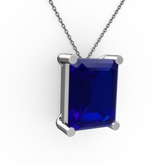 Lab safir 8 ayar beyaz altın kolye (40 cm gümüş rolo zincir)