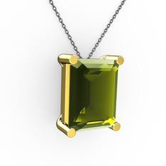Peridot 18 ayar altın kolye (40 cm gümüş rolo zincir)