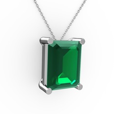 Meira Tektaş Dikdörtgen Kolye - Yeşil kuvars 14 ayar beyaz altın kolye (40 cm beyaz altın rolo zincir) #i8i6qs