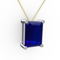 Meira Tektaş Dikdörtgen Kolye - Lab safir 18 ayar beyaz altın kolye (40 cm altın rolo zincir) #iash4n