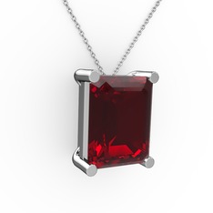 Meira Tektaş Dikdörtgen Kolye - Garnet 8 ayar beyaz altın kolye (40 cm beyaz altın rolo zincir) #jwm40j