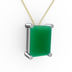 Meira Tektaş Dikdörtgen Kolye - Kök zümrüt 8 ayar beyaz altın kolye (40 cm altın rolo zincir) #ly2b20
