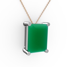 Meira Tektaş Dikdörtgen Kolye - Kök zümrüt 14 ayar beyaz altın kolye (40 cm rose altın rolo zincir) #mddolv