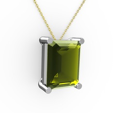 Meira Tektaş Dikdörtgen Kolye - Peridot 8 ayar beyaz altın kolye (40 cm altın rolo zincir) #mleeqo