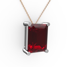 Meira Tektaş Dikdörtgen Kolye - Garnet 14 ayar beyaz altın kolye (40 cm gümüş rolo zincir) #nrmb9s