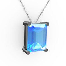 Akuamarin 925 ayar siyah rodyum kaplama gümüş kolye (40 cm beyaz altın rolo zincir)
