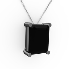 Meira Tektaş Dikdörtgen Kolye - Siyah zirkon 925 ayar siyah rodyum kaplama gümüş kolye (40 cm gümüş rolo zincir) #qpjdvo