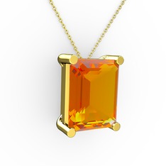 Meira Tektaş Dikdörtgen Kolye - Sitrin 14 ayar altın kolye (40 cm altın rolo zincir) #r0gyna