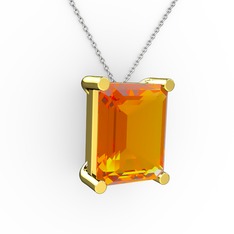 Meira Tektaş Dikdörtgen Kolye - Sitrin 14 ayar altın kolye (40 cm beyaz altın rolo zincir) #rm33up
