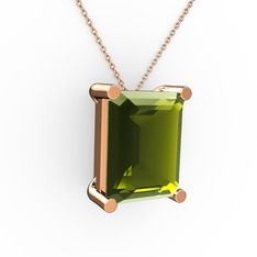 Peridot 925 ayar rose altın kaplama gümüş kolye (40 cm rose altın rolo zincir)