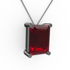 Meira Tektaş Dikdörtgen Kolye - Garnet 925 ayar siyah rodyum kaplama gümüş kolye (40 cm gümüş rolo zincir) #sqvoxy