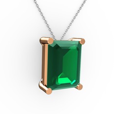 Meira Tektaş Dikdörtgen Kolye - Yeşil kuvars 925 ayar rose altın kaplama gümüş kolye (40 cm beyaz altın rolo zincir) #sx522y