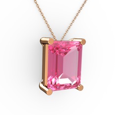 Meira Tektaş Dikdörtgen Kolye - Pembe kuvars 8 ayar rose altın kolye (40 cm gümüş rolo zincir) #too9e1