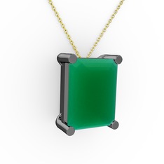 Meira Tektaş Dikdörtgen Kolye - Kök zümrüt 925 ayar siyah rodyum kaplama gümüş kolye (40 cm altın rolo zincir) #tqvi0u