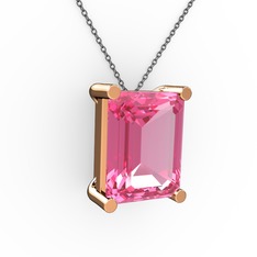 Meira Tektaş Dikdörtgen Kolye - Pembe kuvars 8 ayar rose altın kolye (40 cm gümüş rolo zincir) #trn5w4